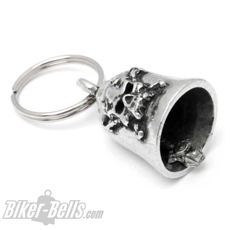 Skull Biker-Bell With Crossed Bones And Devil Horns Motorcycle Bell